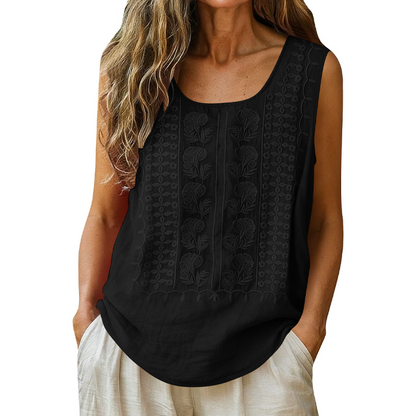 Women's Round Neck Embroidered Tank Tops