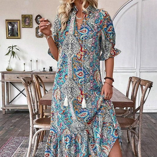 👗 Rochie de vară pentru femei, cu decolteu în V și imprimeu floral