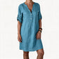 Women's Summer V-Neck Dress with Roll Sleeve