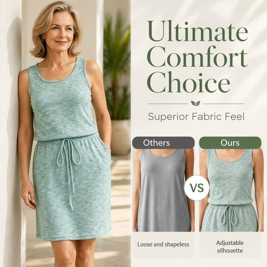 👗 Rochie pentru femei cu decolteu pătrat, fără mâneci, cu talie ajustabilă prin șnur