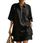 Women Casual Two Piece Set Short Sleeve Half Zip Top and Shorts