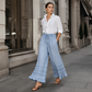 👖 Pantaloni largi din denim Tencel cu tiv volănat pentru femei