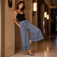 👖 Pantaloni largi din denim Tencel cu tiv volănat pentru femei