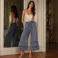 👖 Pantaloni largi din denim Tencel cu tiv volănat pentru femei