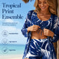 🏊 Set de costum de baie din 3 piese cu imprimeu tropical pentru femei