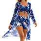 🏊 Set de costum de baie din 3 piese cu imprimeu tropical pentru femei