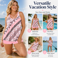 🩳 Costum de baie două piese pentru femei plus size, cu fustă și slipi tip boyshorts, set tankini imprimat