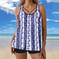 🩳 Costum de baie două piese pentru femei plus size, cu fustă și slipi tip boyshorts, set tankini imprimat
