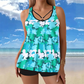 🩳 Costum de baie două piese pentru femei plus size, cu fustă și slipi tip boyshorts, set tankini imprimat