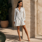 👗 Rochie midi elegantă pentru femei, cu mâneci lungi, imprimeu, tip cămașă, cu nasturi, casual
