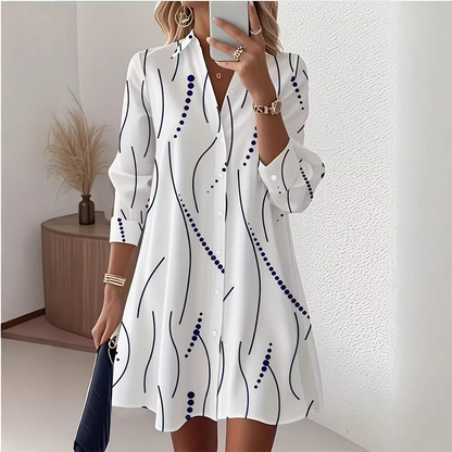 👗 Rochie midi elegantă pentru femei, cu mâneci lungi, imprimeu, tip cămașă, cu nasturi, casual
