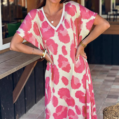 👗 Rochie casual pentru femei, cu decolteu în V și imprimeu leopard