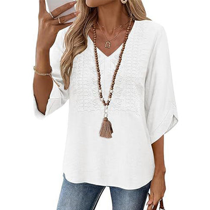 Women's V-Neck Casual Embroidered Top