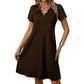 Women's Scalloped V-Neck High Waist Solid Color Dress