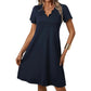 Women's Scalloped V-Neck High Waist Solid Color Dress