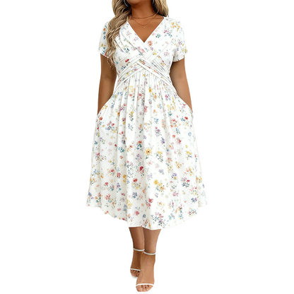 👗 Rochie pentru femei cu decolteu în V, imprimeu floral și talie răsucită