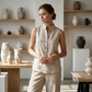 👖 Costum pentru femei: Top minimalist fără mâneci și pantaloni cu picior larg