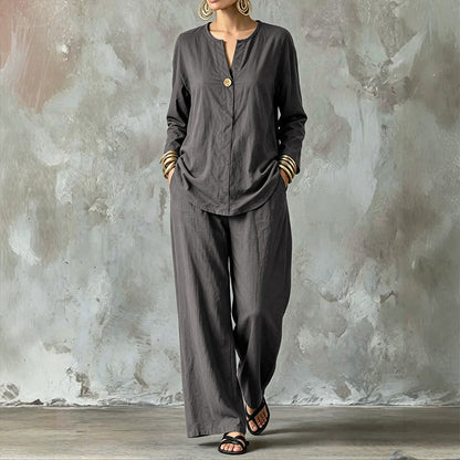 👕 Set cămașă casual pentru femei și pantaloni cu picior larg