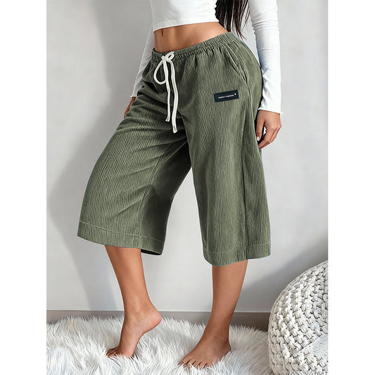 👕 Pantaloni scurți pentru femei, cu dungi, talie elastică cu șnur, croi evazat