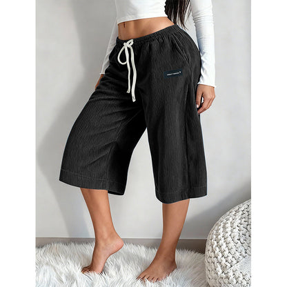 👕 Pantaloni scurți pentru femei, cu dungi, talie elastică cu șnur, croi evazat