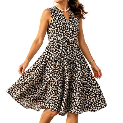 👗 Rochia pentru femei cu imprimeu floral, decolteu în V, fără mâneci, casual