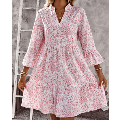 👗 Rochie pentru femei cu imprimeu floral, decolteu în V și croială în etaje