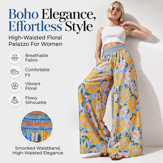 👖 Pantaloni pentru femei cu imprimeu floral, talie înaltă, croi evazat