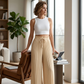 👕 Pantaloni cu talie elastică și șnur, cu picior larg și pliuri