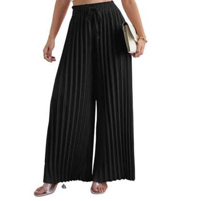 👕 Pantaloni cu talie elastică și șnur, cu picior larg și pliuri