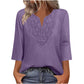 Women's V-Neck Lace Trim 3/4 Sleeve Tunic Top