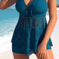 👗 Costum de baie tip rochie cu decolteu în V din dantelă pentru femei și set două piese cu șort scurt pentru băieți
