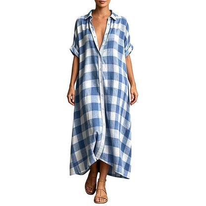 Women's Plaid Button-Down Maxi Shirt Dress
