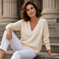 Women's Scalloped V-Neck Knit Sweater