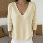 Women's Scalloped V-Neck Knit Sweater