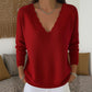 Women's Scalloped V-Neck Knit Sweater