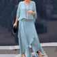👖 Set din 2 Piese Chiffon cu Top Lejer și Pantaloni Evazați cu Croială Laterală