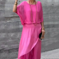 👖 Set din 2 Piese Chiffon cu Top Lejer și Pantaloni Evazați cu Croială Laterală