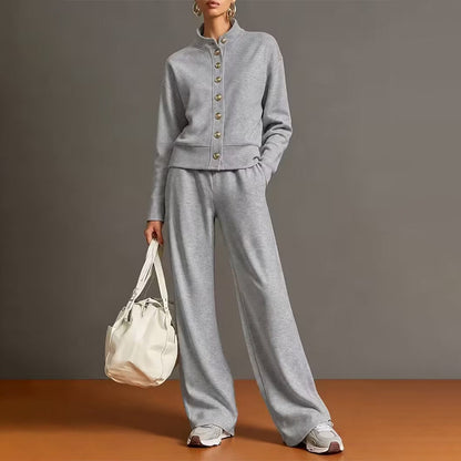 👖 Cardigan cu nasturi pentru femei și set cu pantaloni evazați