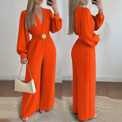 ✨ 🔗 Salopetă elegantă cu decolteu în V și picior lat, cu centură