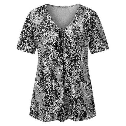 👕 Bluză pentru femei cu decolteu în V, imprimeu leopard, mâneci scurte, tunică cu pliuri