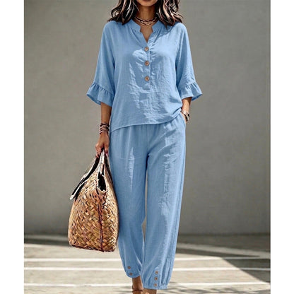 👖 Costum de damă din două piese, top casual și pantaloni