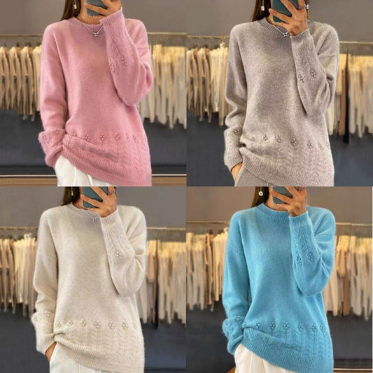 🧶 Pulover tricotat pentru femei, cu guler rotund, uni, stil retro