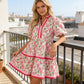 Women's Floral Puff-Sleeve Striped Mini Dress