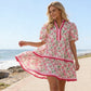 Women's Floral Puff-Sleeve Striped Mini Dress