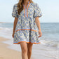 Women's Floral Puff-Sleeve Striped Mini Dress