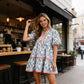 Women's Floral Puff-Sleeve Striped Mini Dress