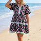 Women's Floral Puff-Sleeve Striped Mini Dress