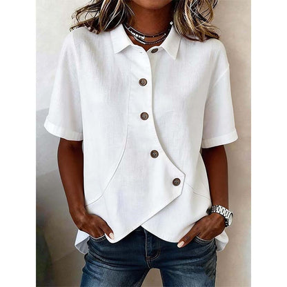 Women's Asymmetrical Button-Up Short Sleeve Shirt