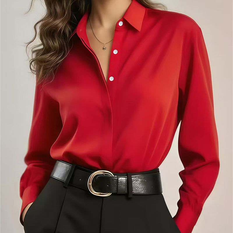 👕 Vielseitiges, seidenweiches Satin-Langarmhemd für Damen