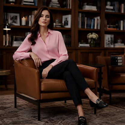 👕 Vielseitiges, seidenweiches Satin-Langarmhemd für Damen
